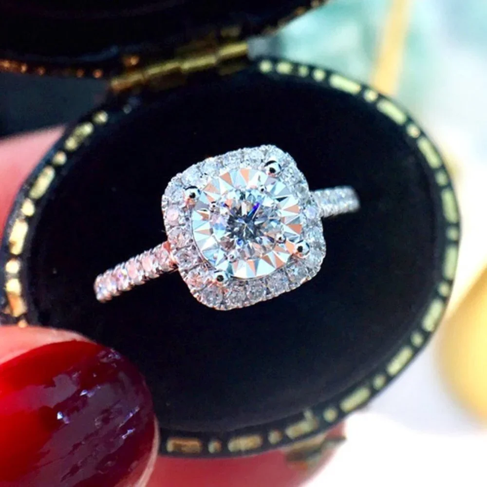 😍New Classic Pure 💅14K White Gold CZ Square Thin Beautiful Wedding Ring, K961_9